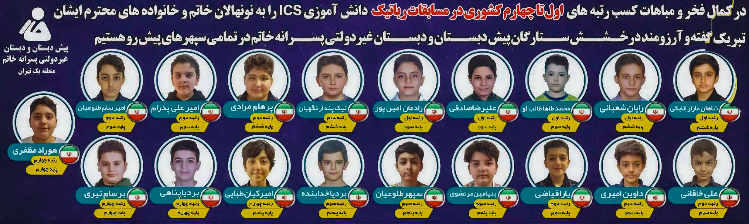 کسب مقام های اول تا چهارم در مسابقات رباتیک دانش آموزی ICS توسط دانش آموزان